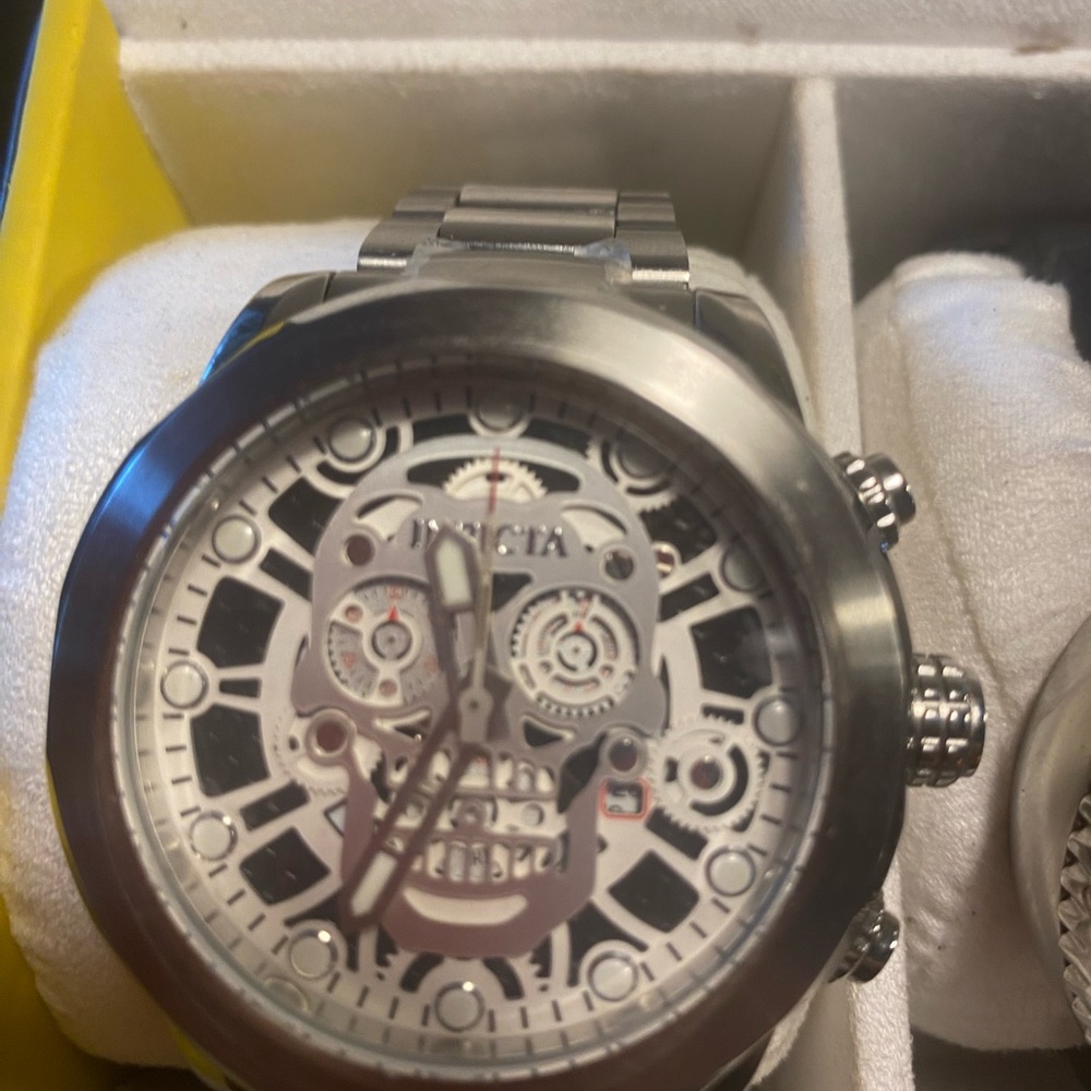Invicta Silver Skull Dial Watch